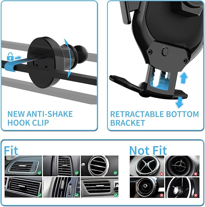 Fast Wireless Car Charger Phone Holder with 360° Rotation and Auto-Clamping, Compatible with All Phones including iPhone and Samsung