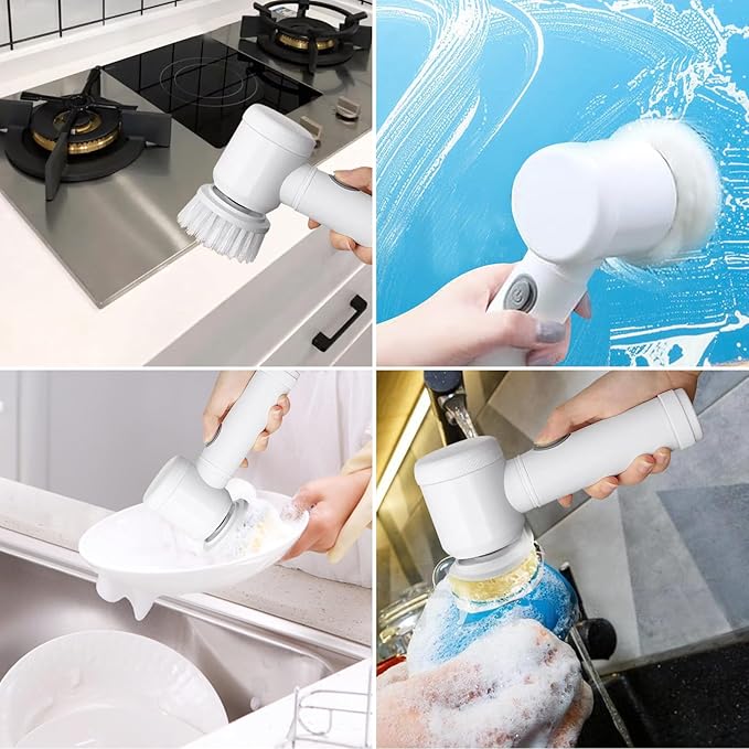 Electric Spin Scrubber Rechargeable Cleaning Brush with 5 Replaceable Brush Heads